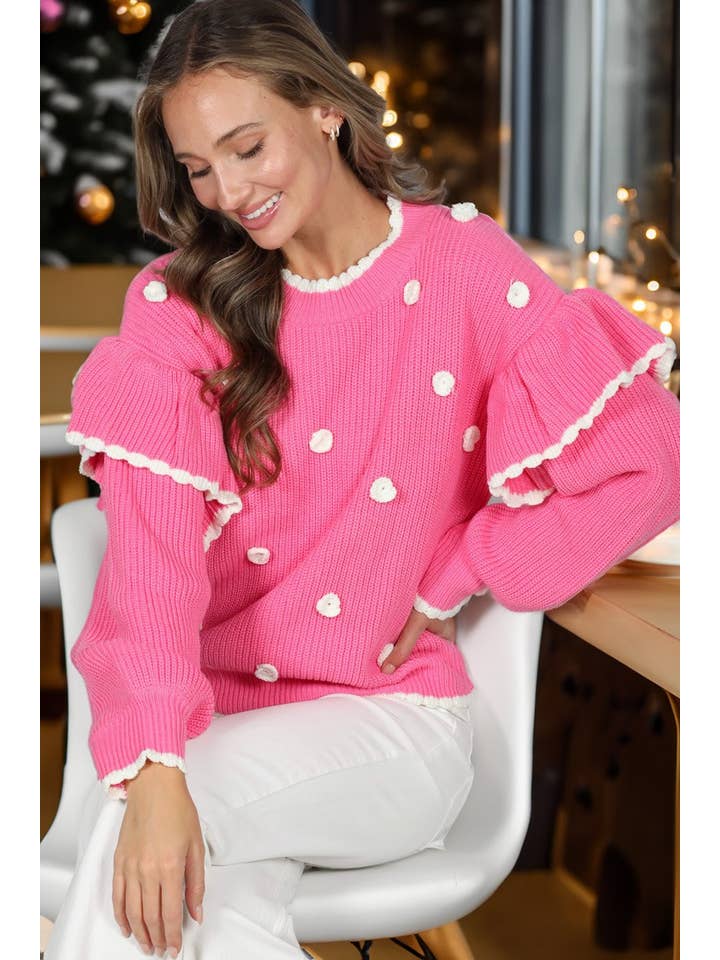 Vine & Love - Wholesale Knit Sweater - Women's - Charming Snowy Accents Festive Knitted Sweater VT8298625