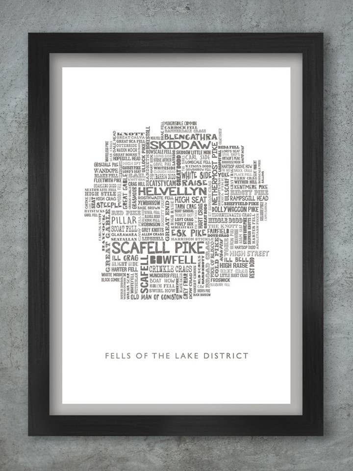 Lake District Fells Type Poster for wholesale by The Northern Line