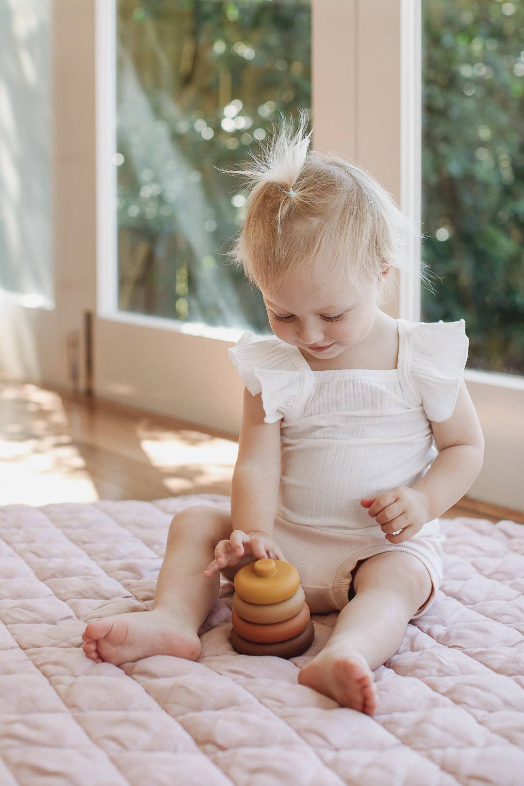 linen label - Wholesale Play mat – Kids & baby - Dusty Rose & Gingham - French Linen Quilted Play Mat Blanket1