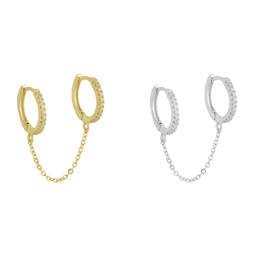Melange Blanc - Wholesale Hoop Earrings - E128 Double Paved hoop chain earrings, single earrings7