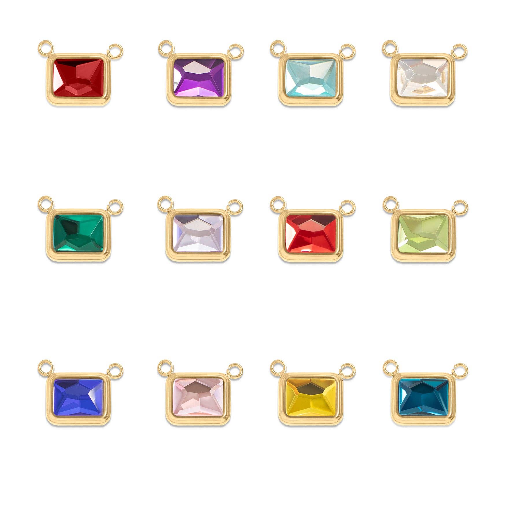 WJW - Wholesale Individual Charm/Pendant - 18K Gold PVD Emerald Birthstone Connector Charm 11mm11