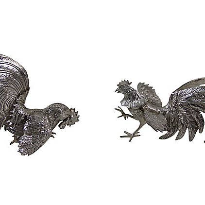Par de gallos bañados en plata de los años 50. NÚMERO DE SKU: ANT1716. para venta al por mayor de Corbell Silver