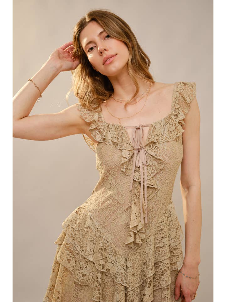 Blue B - Wholesale Dress - Women's - 52162D - Square Neck Lace Ruffle Dress5