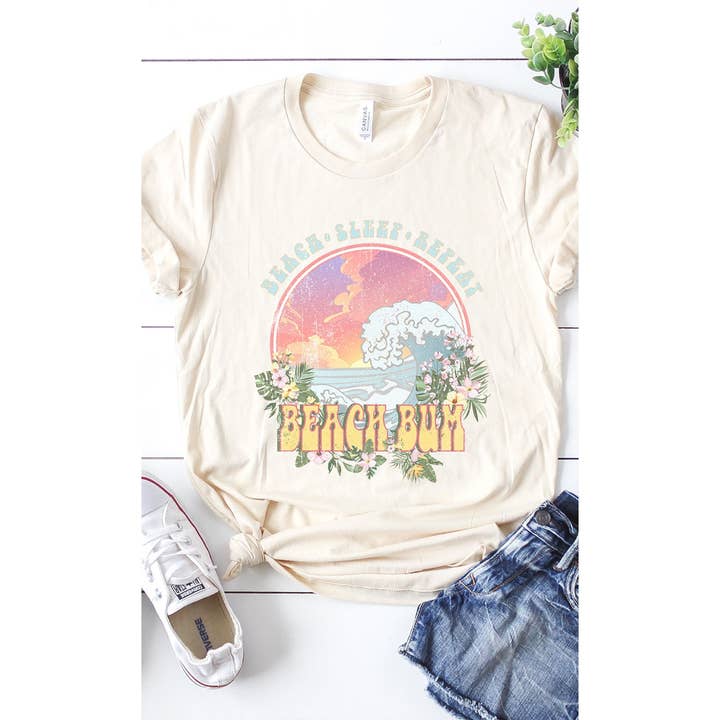 Kissed Apparel - Wholesale Screen Printed T-Shirt - Women's - Retro Beach Bum Graphic Tee PLUS