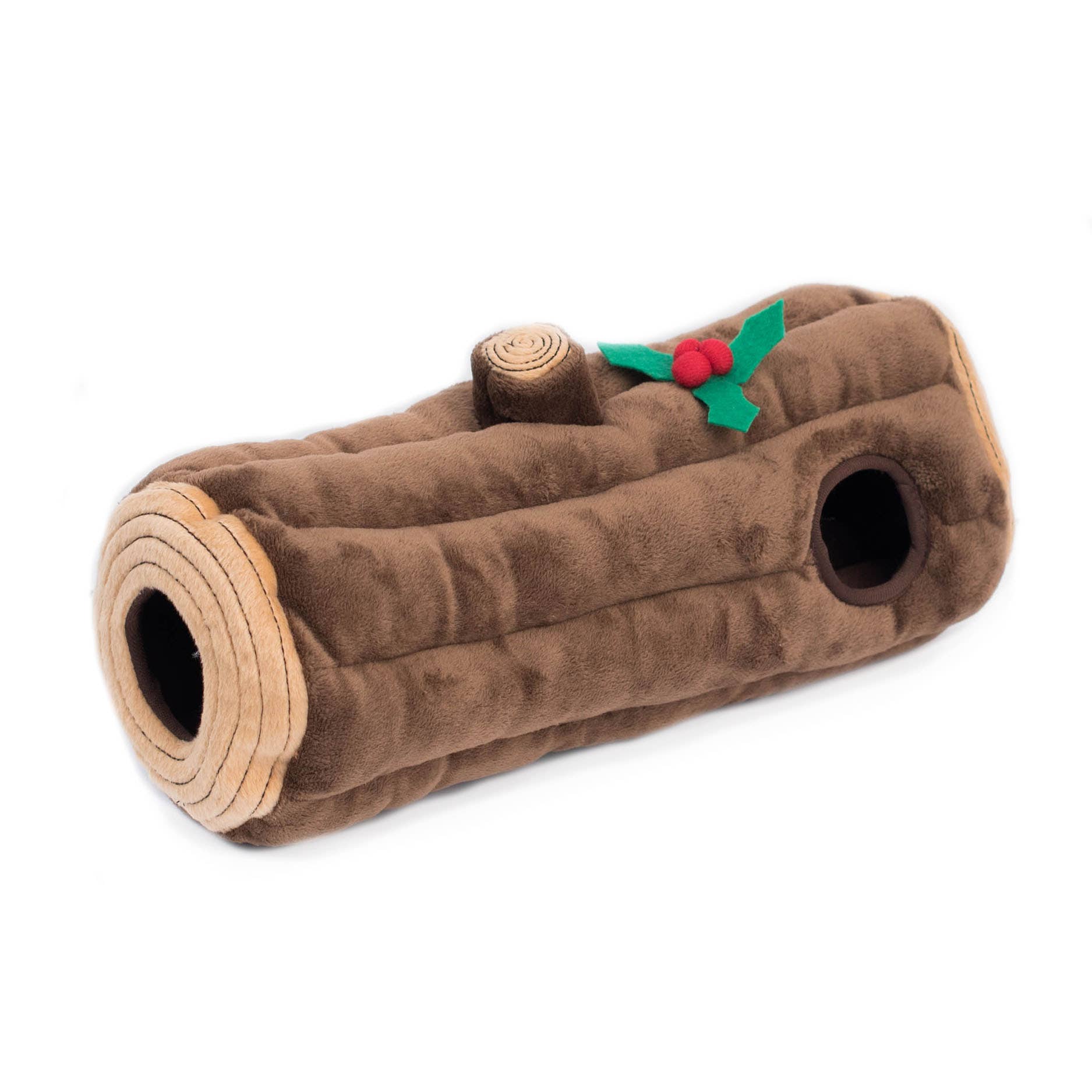 ZippyPaws - Vente Peluche – chien - Jouet de Noël Holiday Zippy Burrow - Bûche de Yule pour chiens1