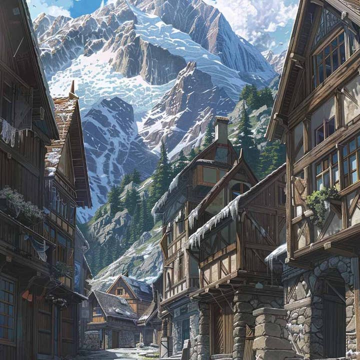 Village alpin à l'aube pour la vente par Paint with Number