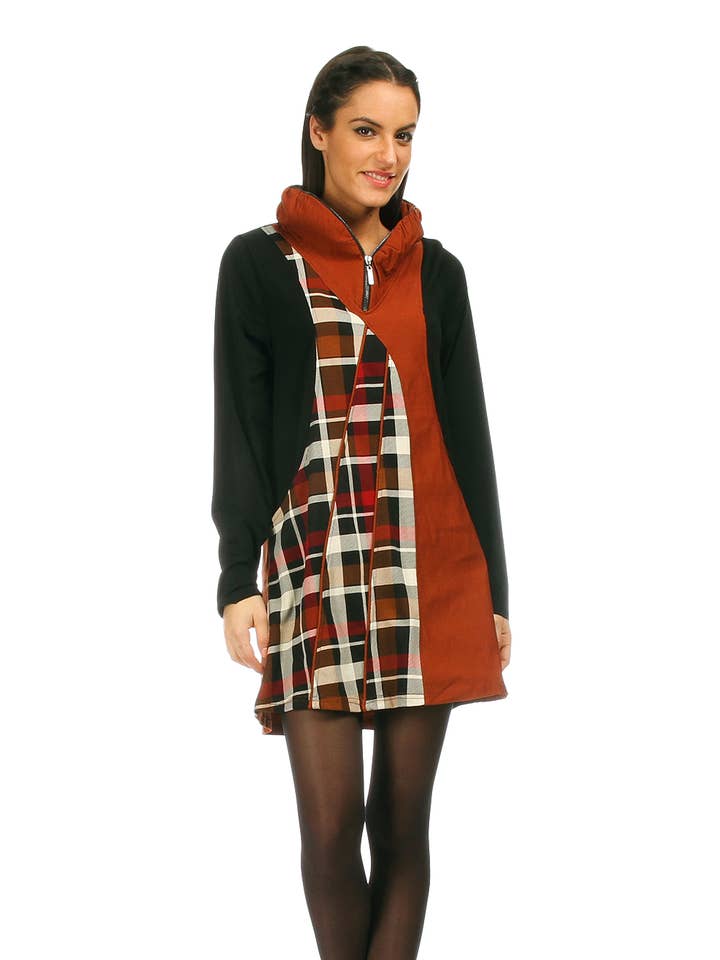 Tunique grande taille imprimé carreaux (A515) pour la vente par Pomme Rouge Paris