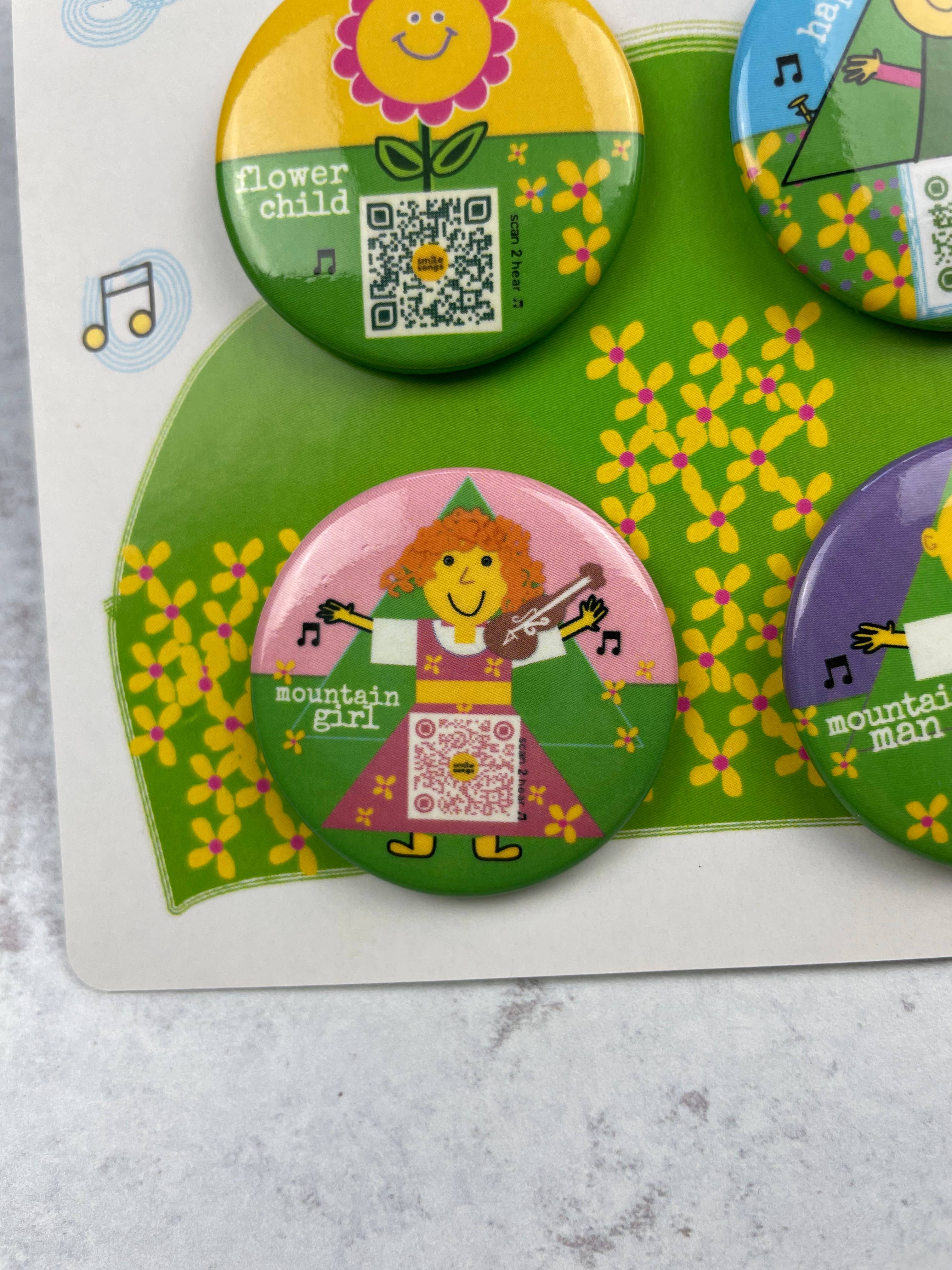 Smile Songs - Wholesale Lapel Pin/Button - Nature Lovers Pin Back Button Set - QR Code Singing Pins1