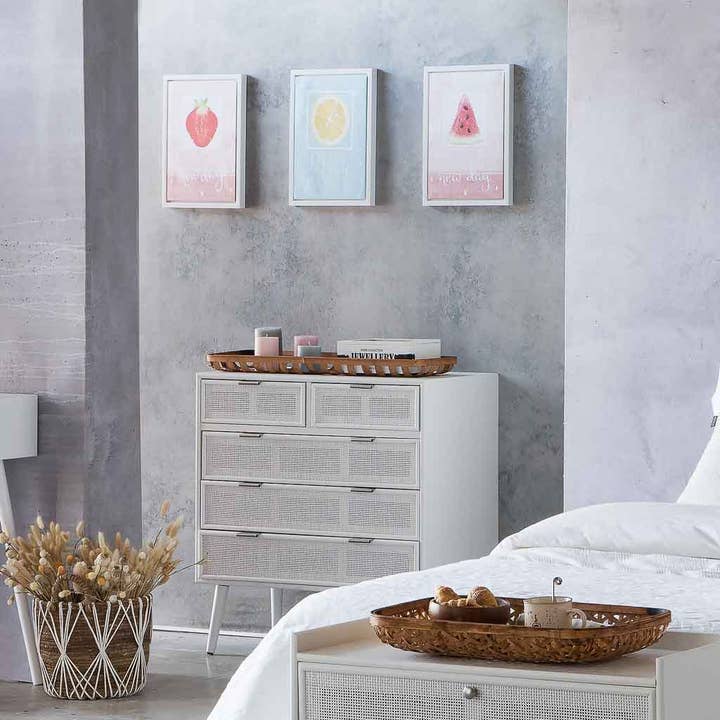 Creaciones Meng - Wholesale Bedroom Furniture - Wooden chest of drawers and rack in white with 8 drawers1