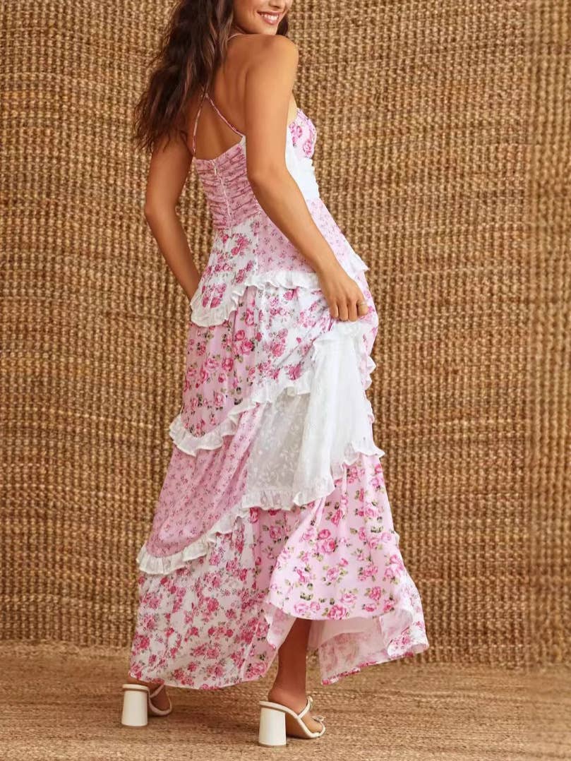 Tourtiwi - Wholesale Jurk - Dames - Zoete Bretel Bloemenkant Patchwork Jurk4