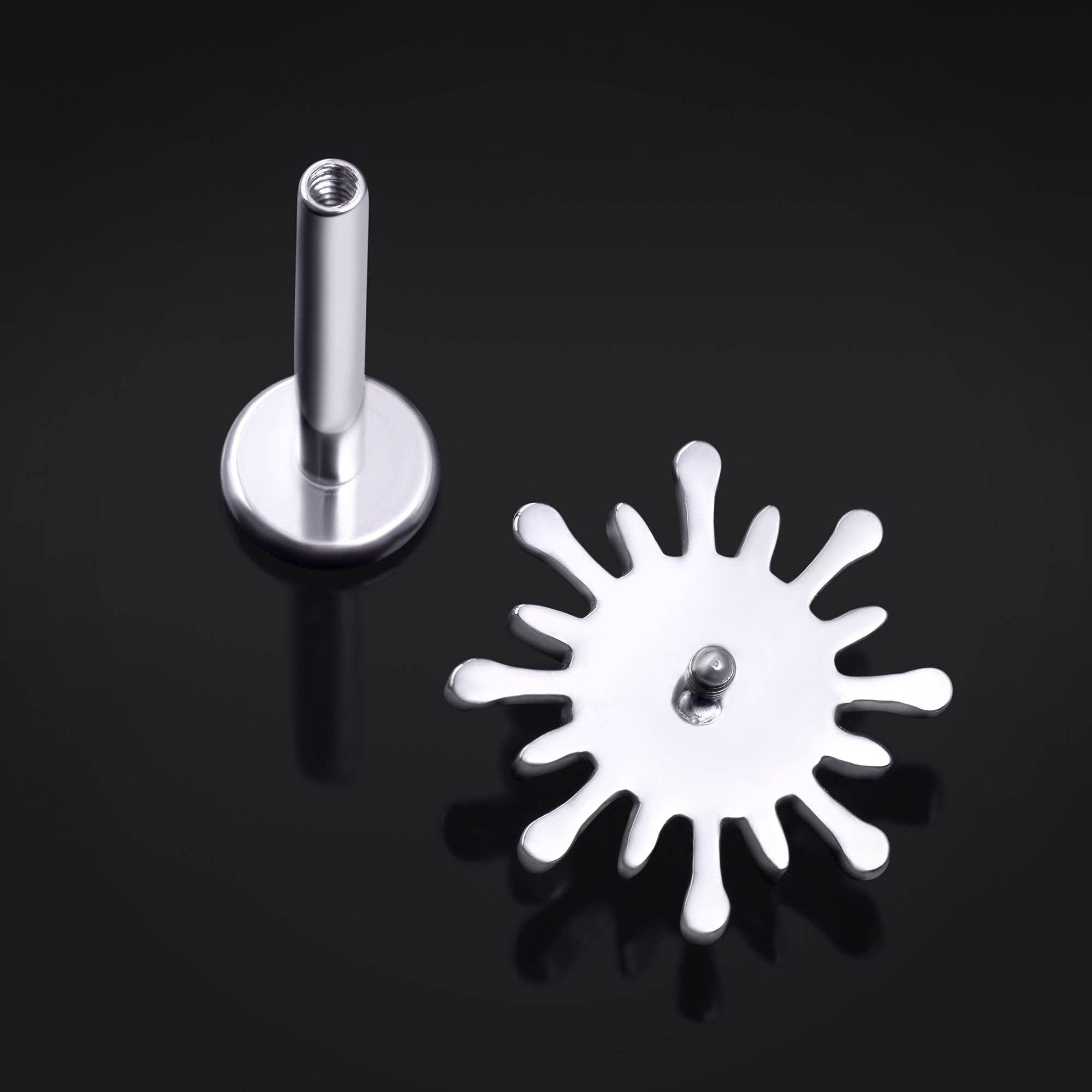 Custom Plugs - Wholesale Single Earring - Titanium Internally Threaded Silver Opal Sparkle Labret Stud 1.2mm Gauge1