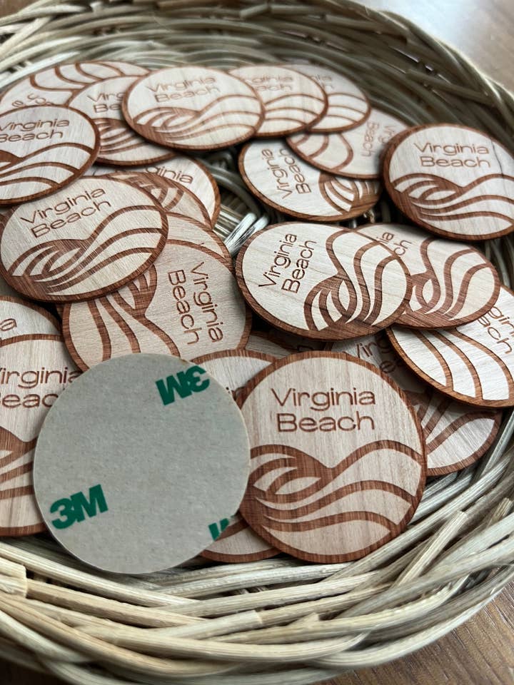 Customizable Sustainable Wood Round Sticker on 3M™️ Adhesive for wholesale by Salty Sea Company