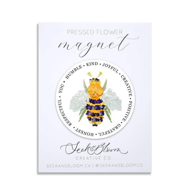Bee Pressed Flower, 3" Magnet for wholesale by Seek & Bloom Creative Co.