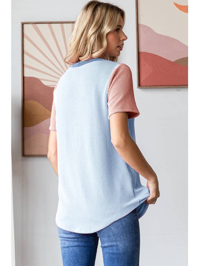 7th Ray - Wholesale Knit Top - Women's - Color Block Ribbed Women's Knit Top T561810