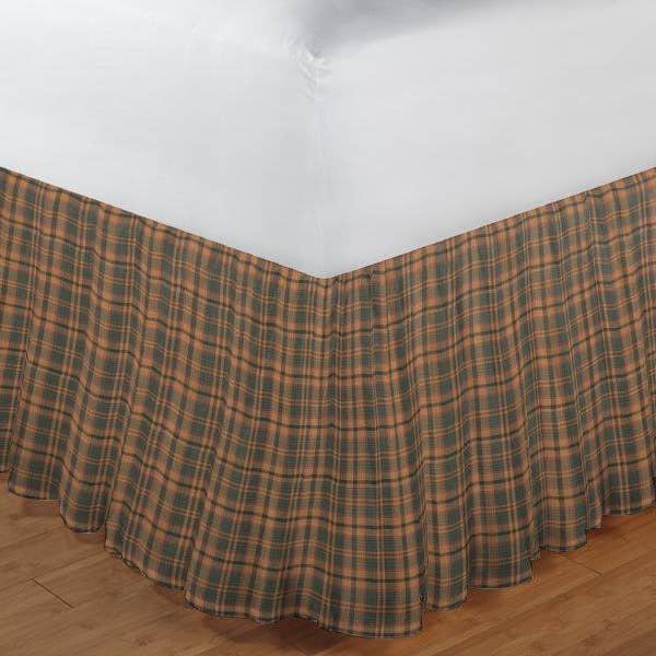 Gold and Brown Plaid Bed Skirt King 78"W x 80"L-Drop 18" for wholesale by Patch Magic