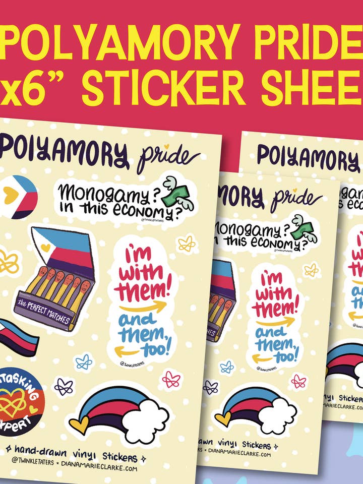 Polyamory Pride 4x6" Sticker Sheet for wholesale by Designs by Diana - twinkletaters