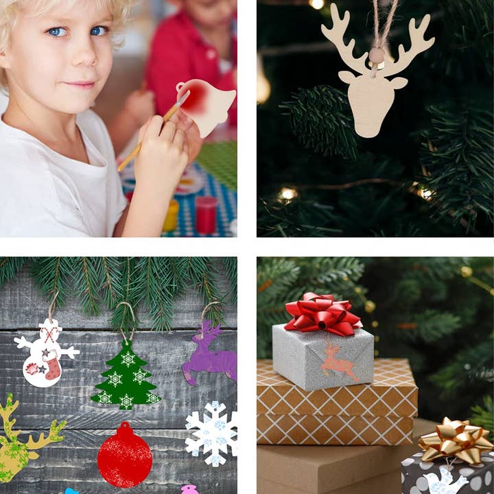 Mandala Crafts – wholesale Ornament set – 50 Sets Unfinished Wood Christmas Ornaments for Crafts5