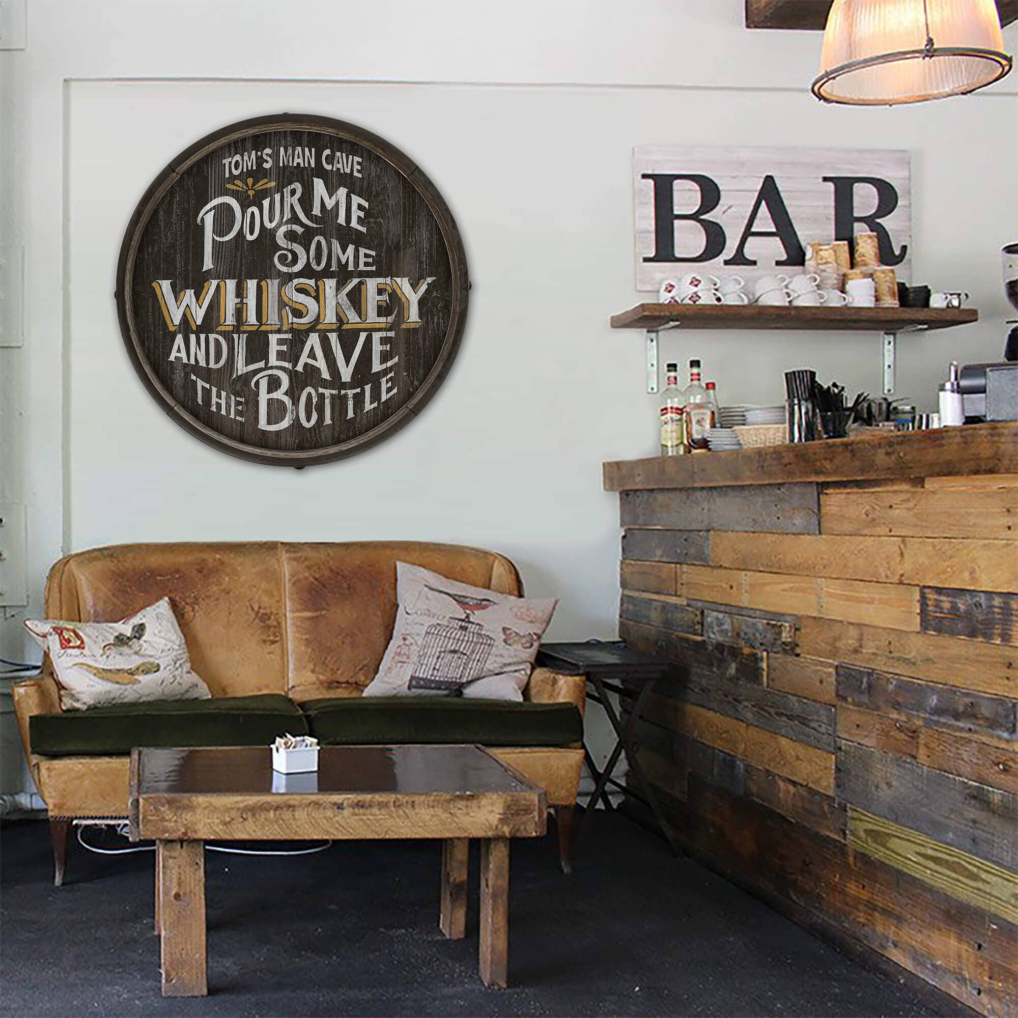 Old Wood Signs - Vente Pancarte - Verse-moi du whisky - Art mural en bout de tonneau1