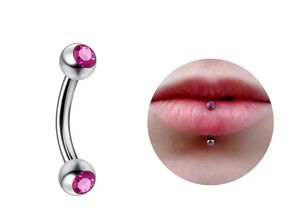 Bodytrend - Wholesale Lip Ring - TITANIUM-Lip Stud Vertical Labret Piercing with CZ Gem Ball3