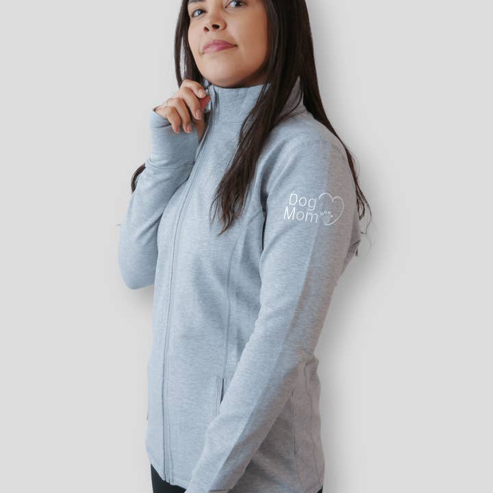Dog Mom Essentials Full Zip Jacket - Grey for wholesale by Zelda & Harley | The Dog Mom Store