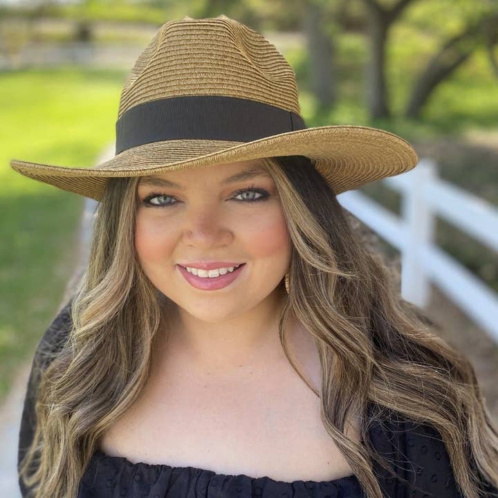 Sungrubbies - Wholesale Straw Hat - Women's - Stevie Fedora Hat For Women Wide Brim