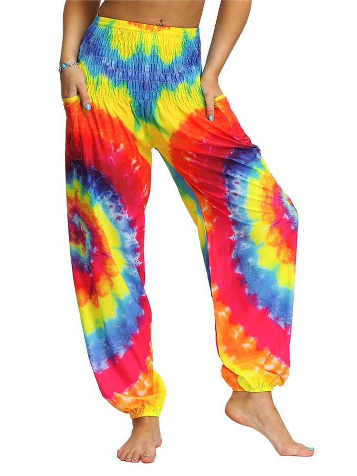 HIDDENBRAND - Wholesale Athletic/Lounge Leggings - Women's - Tie-dye print yoga pants wide leg leggings