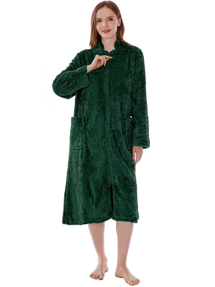 Pavilia - Wholesale Robe - Women's - Women's Sherpa Housecoat Zipper Robe2