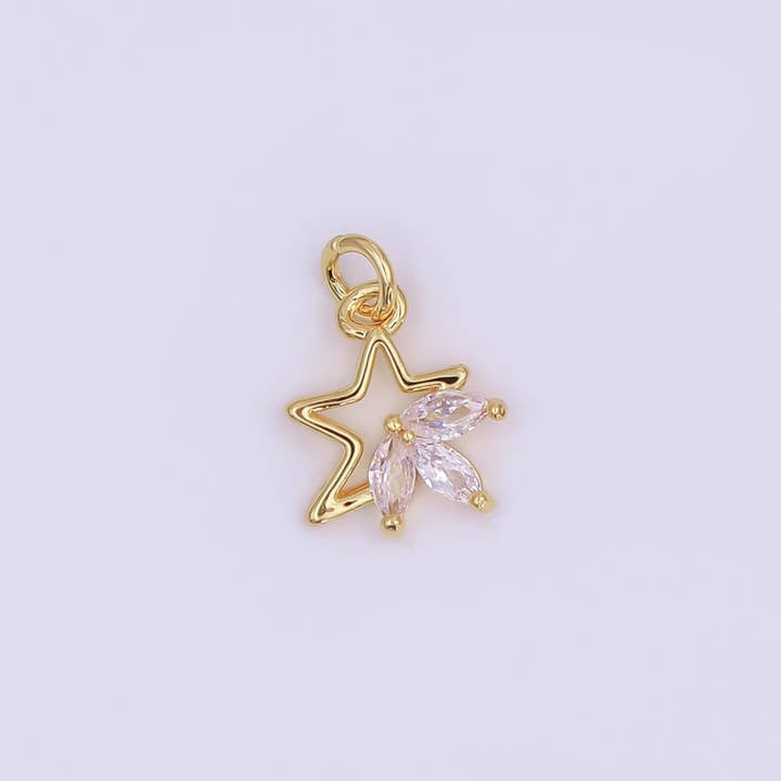24K Guld Fyldt 11,5mm Marquise CZ Halv-Blomst Halv-Stjerne Vedhæng | AF486 for engroshandel hos Aim Eternal