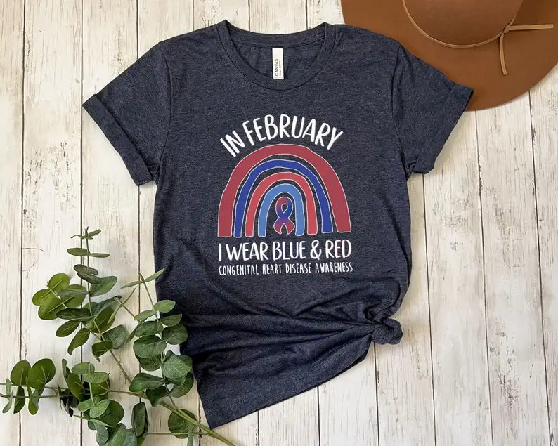 VibeClothing - Wholesale Screen Printed T-Shirt - Women's - In February I Wear Red And Blue T-Shirt0