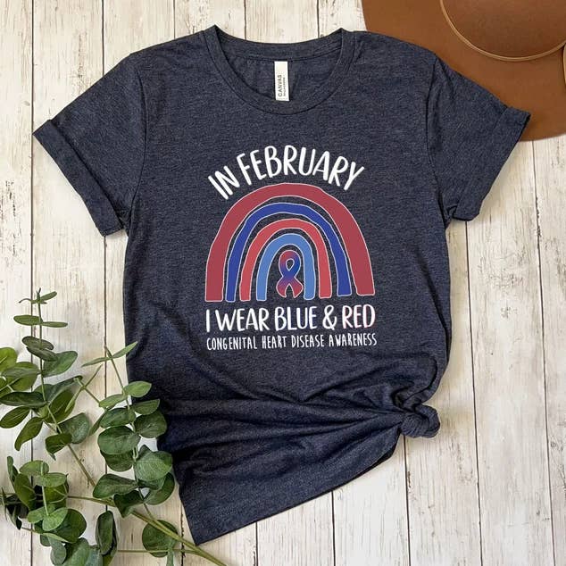 VibeClothing - Wholesale Screen Printed T-Shirt - Women's - In February I Wear Red And Blue T-Shirt0