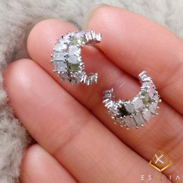 Lovely Double Huggie cubic stud 925 Sterling Silver earrings for wholesale by Esttia