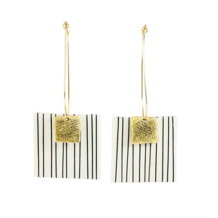 Jenna Vanden Brink Ceramics - Wholesale Dangle Earrings - Pinstripe Square Drops1