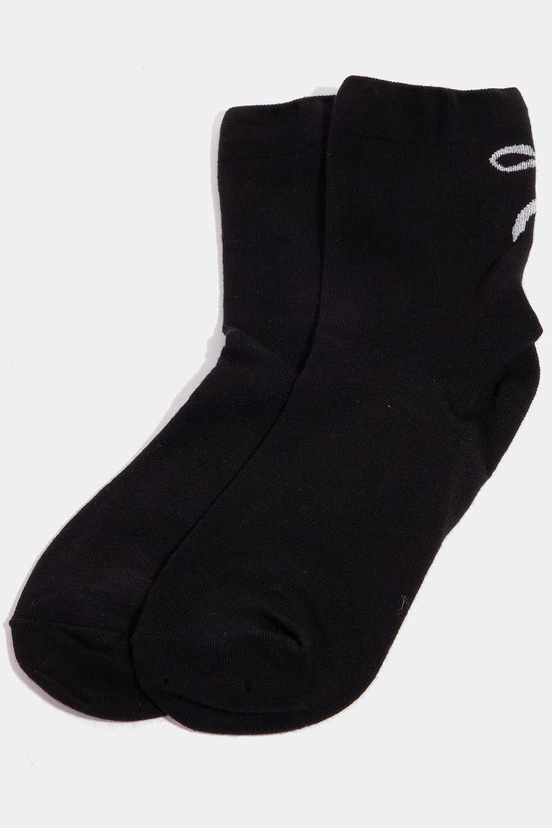 Long Silver Glitter Ribbon Bow Embroidered Black Socks for wholesale on Faire0