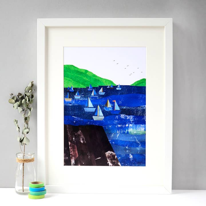 Across to Kingswear Coastal Art Print for wholesale by Fiona Clabon Illustration