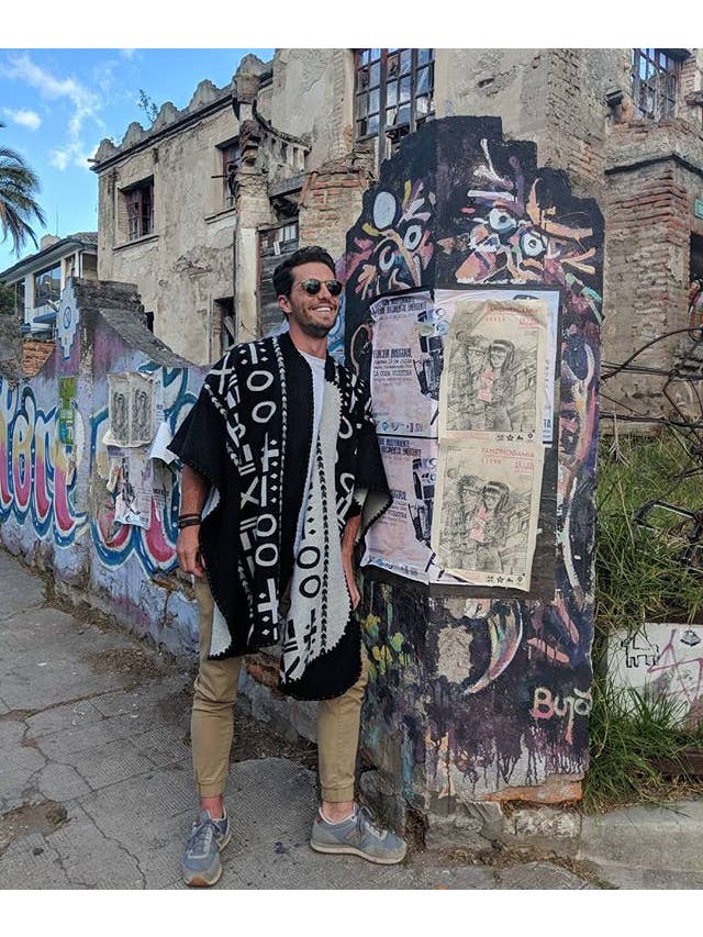 Black and White Irving Hieroglyphics Reversible Open Shawl for wholesale on Faire