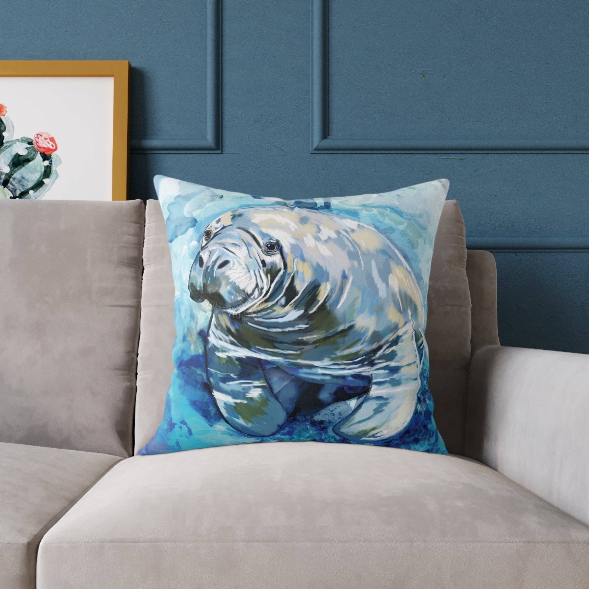 Blue Cava – wholesale Throw/decorative pillow – Artistic Manatee Pillow, Nautical Home Accent, Coastal Throw Pillow - 16”, 18”, 20”, 24” 26”8