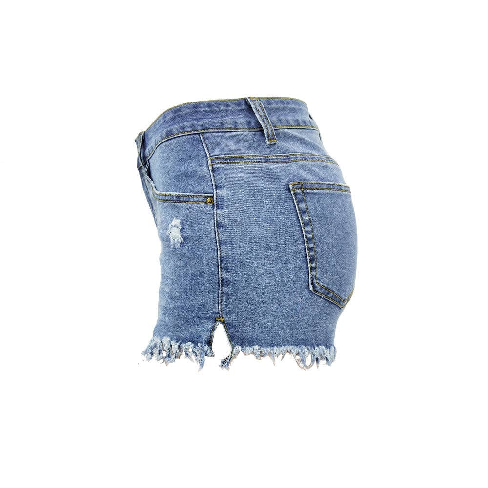 Lovesoft - Wholesale Shorts - Women's - Luvamia Women's High-Rise Denim Raw Hem Ripped Shorts12