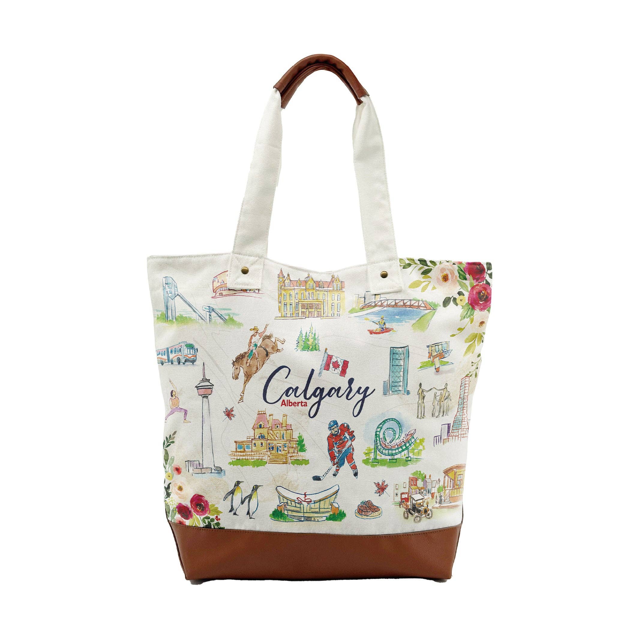Northern Icons Canada - Wholesale Tote Bag - Women's - Calgary Alberta Canvas Tote Bag – Illustrated Canadian City Travel Carryall2