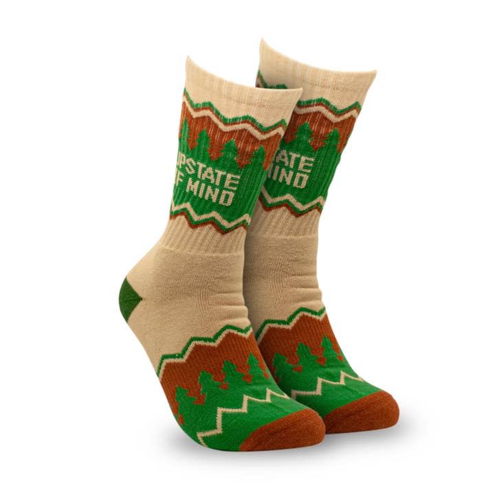 Chaussettes Upstate of Mind Standard, vert/brun pour la vente par Compas Life - Upstate of Mind