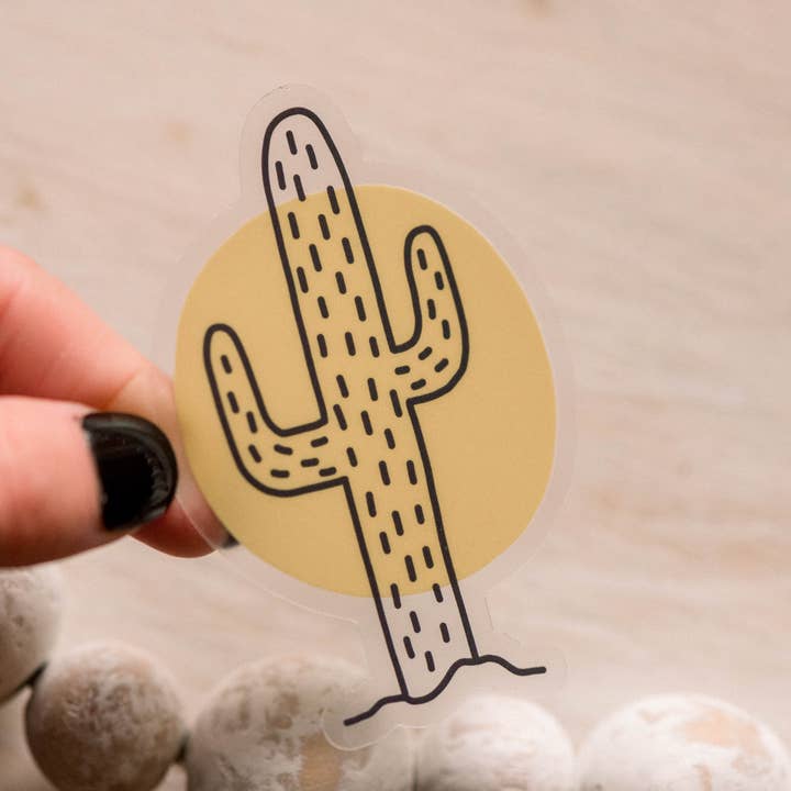 Cactus Clear Vinyl Sticker, 3x3 in for wholesale by Savannah and James Co