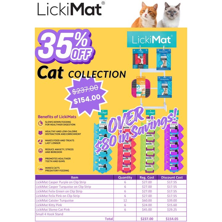 LickiMat Cat Collection - 35% Off! - 48 Pieces with Display for wholesale by LickiMat / Klearwater Distribution