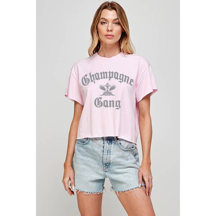 CHAMPAGNE GÄNG VINTAGE GRAFISK CROP TOP för wholesale av Illustrated Society