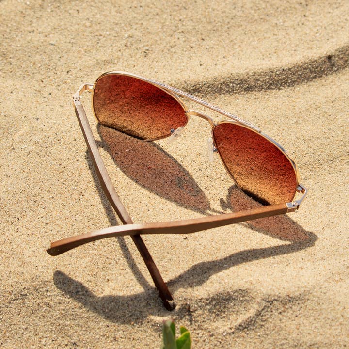 Blue Planet Eco-Eyewear - Wholesale Sunglasses - Women's - BP10362 - Mav - Matte Gold / Walnut Wood / Brown Polarized