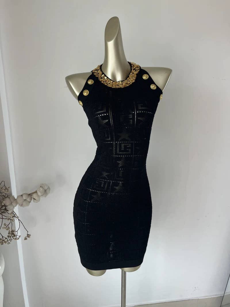 Sanyao Fashion - Venta al por mayor Vestido - Mujer - Vestido de punto ajustado sin mangas con cuentas hecho a mano SY41214