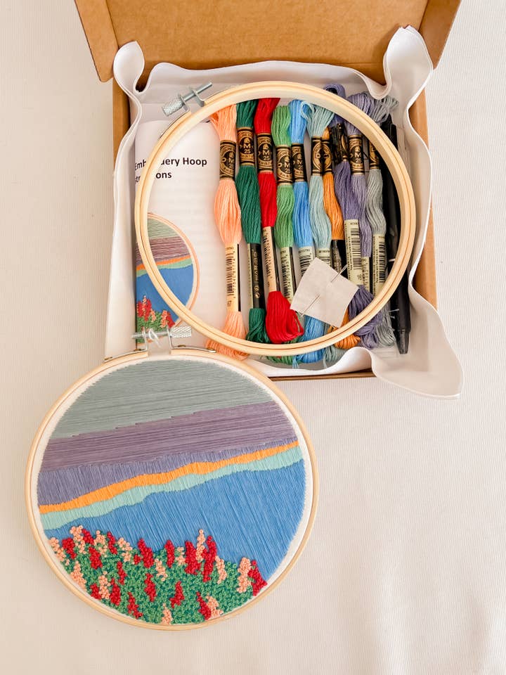 Wildflower Coast 6" Hoop DIY Embroidery Kit for wholesale by Handful of Made