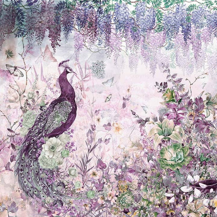 GK Home Decor - Vendita all'ingrosso Carta da parati - Murale di carta da parati con pavone e accenti floreali e glicine9