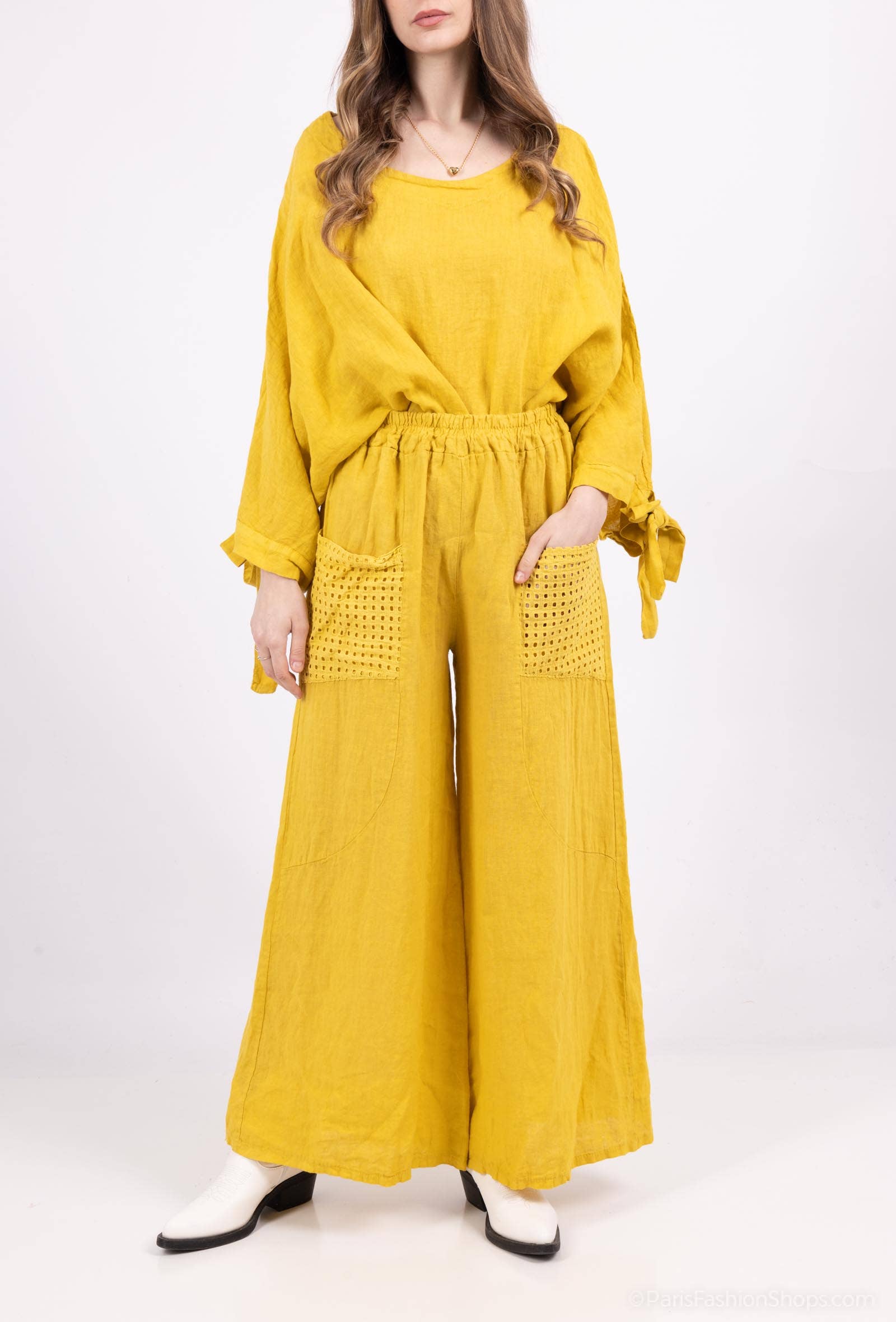 Shyloh - Wholesale Pants - Women's - Linen Trousers with Openwork Pockets 205805