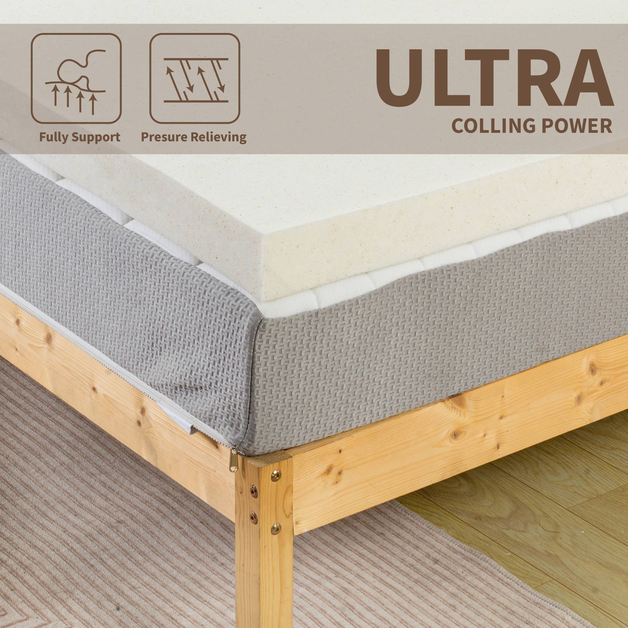 Beige 3-Inch Copper-Infused Memory Foam Mattress Toppers for wholesale on Faire3