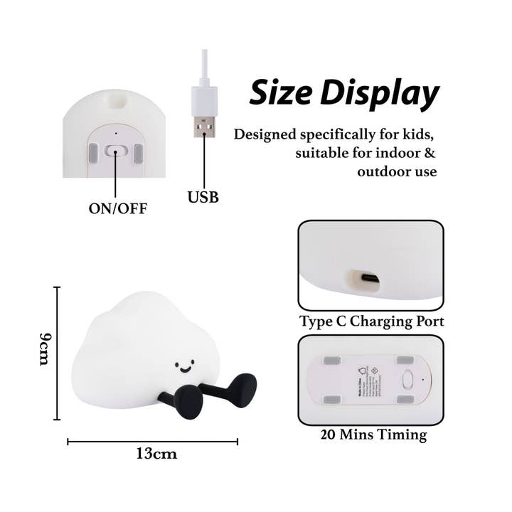 Zoe Sage - Wholesale Night Light - Kids & Baby - LED Night Light USB Rechargeable Touch Control Bedtime Lamp - Cloud2