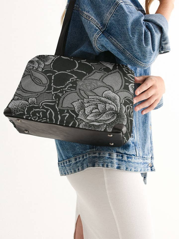 Black Roses Shoulder Bag - MADE AND PRINT TO ORDER for wholesale by Elena Milani Ltd
